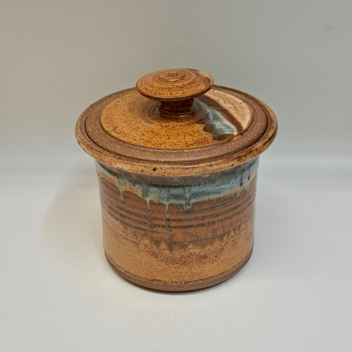 #230112  Canister, Lidded  Brown/Blue 6x7 $32 at Hunter Wolff Gallery